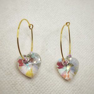 Handmade Borealis Swarovski crystal heart hoops